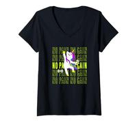 Mujer No Pain No Gain with Gym Unicorn Camiseta Cuello V