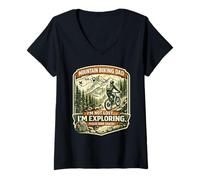 Mujer No perdido Estoy explorando por Favor envía bocadillos MTB Camiseta Cuello V