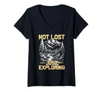 Mujer No perdido Solo explorando montañero Divertido Excursionista Camiseta Cuello V