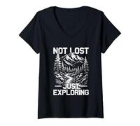Mujer No perdido Solo explorando montañero Divertido Excursionista Camiseta Cuello V