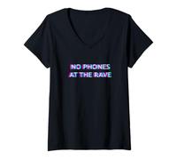 Mujer No Phones At The Rave Hard Techno Festival EDM Party Camiseta Cuello V
