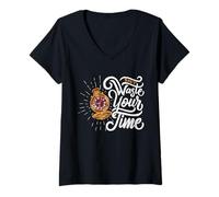 Mujer No Pierdas el Tiempo - Reloj de Bolsillo Vintage Art Nouveau Camiseta Cuello V