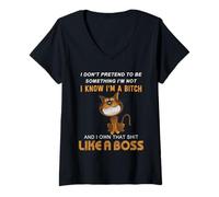 Mujer No pretendo ser Algo Que no Soy Sé Que Soy una Perra Camiseta Cuello V