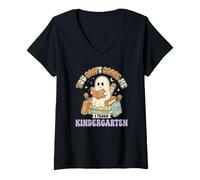 Mujer No Puedes Asustarme, enseño Halloween Ghost en el jardín de Infantes Camiseta Cuello V