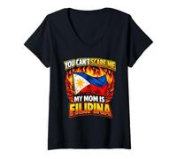 Mujer No Puedes Asustarme mi mamá es Filipina Gracioso Filipino Camiseta Cuello V