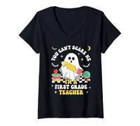 Mujer No Puedes Asustarme, Soy Maestra de Primer Grado en Halloween Camiseta Cuello V
