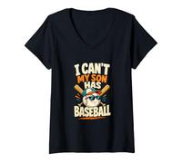 Mujer No Puedo, mi Hijo Tiene Humor de Madre de béisbol y béisbol Camiseta Cuello V