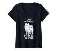 Mujer No puedo, mi samoyedo me necesita en casa, divertido amante Camiseta Cuello V