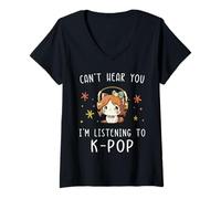 Mujer No Puedo oírte Estoy Escuchando K-Pop Kawaii KPOP Lover Camiseta Cuello V