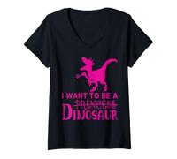 Mujer No Quiero ser un Dinosaurio Funny Pink Camiseta Cuello V