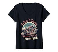 Mujer No ronco, sueño que soy un motociclista retro Camiseta Cuello V