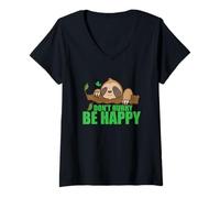 Mujer No se apresure Sea Feliz Perezoso Perezoso Camiseta Cuello V