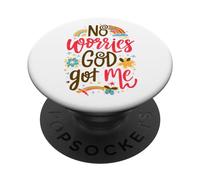 Mujer No se Preocupa Dios me consiguió Hippie Christian Religion Jesus PopSockets PopGrip Adhesivo
