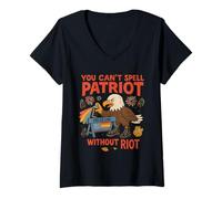 Mujer No se puede deletrear patriota sin el diseño de protesta de Riot Eagle Camiseta Cuello V