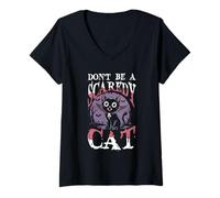 Mujer No Seas un Gato asustado: Gato de Halloween Camiseta Cuello V