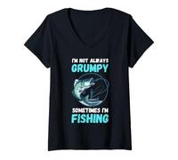 Mujer No siempre estoy gruñón, a veces estoy pescando Pesca divertida Camiseta Cuello V