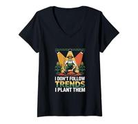 Mujer No sigo las tendencias, los planto granjero de maíz Camiseta Cuello V