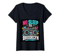 Mujer No Sleep Til Brooklyn Retro Boombox, Amante de la música Camiseta Cuello V