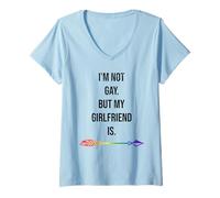 Mujer No soy gay, pero mi novia es una pareja lesbiana LGBTQ Camiseta Cuello V