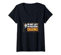 Mujer No Soy Perezoso Estoy practicando Qigong Divertido Chi Gong Qigong Fan Camiseta Cuello V
