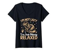 Mujer No Soy Perezoso Estoy Simplemente Otterly Relajado Camiseta Cuello V
