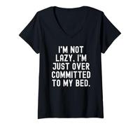 Mujer No Soy Perezoso Estoy un Poco más comprometido con mi Cama Witty Camiseta Cuello V
