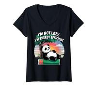 Mujer "No soy perezoso, soy eficiente energéticamente" Un panda frío Camiseta Cuello V