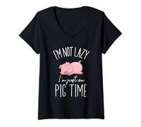 Mujer No soy perezoso, soy solo en la hora de cerdo, amante de Camiseta Cuello V