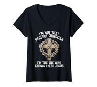 Mujer No Soy Tan Cristiano Necesito la Cruz de Jesús Camiseta Cuello V