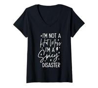 Mujer No soy un desastre caliente Soy un desastre picante Camiseta Cuello V