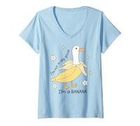 Mujer No soy un ganso tonto Soy un pato plátano Meme Animal divertido Camiseta Cuello V
