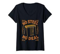 Mujer No Steel No Deal Pedal Guitarrista Música Camiseta Cuello V
