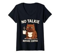Mujer No Talkie Before Coffee Funny Bulldog Dueño de mascotas Amante de los perros Camiseta Cuello V