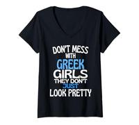 Mujer No te metas con Bonitas Chicas griegas Divertida Cita de Grecia Camiseta Cuello V