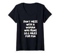 Mujer No Te Metas con Una Mujer Que Corre 26,2 Millas por Camiseta Cuello V