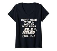 Mujer No Te Metas con Una Mujer Que Corre 26,2 Millas por Camiseta Cuello V