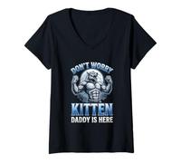 Mujer No te Preocupes Gatito papá está aquí Alfa Lobo Macho Meme Camiseta Cuello V