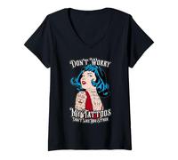 Mujer No te Preocupes mis Tatuajes Tampoco te Gustas Pop Art Girl Camiseta Cuello V