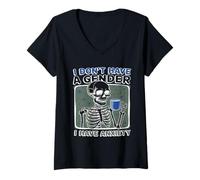 Mujer No Tengo Sexo Tengo Ansiedad Divertido Esqueleto Camiseta Cuello V