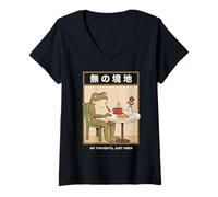 Mujer No Thoughts Frog - Cabeza de café Zen Japonesa vacía Camiseta Cuello V