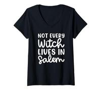 Mujer No Todas Las Brujas Viven en Salem Halloween Espeluznante Lindo Divertido Camiseta Cuello V