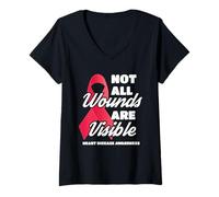 Mujer No Todas Las heridas Son visibles Apoyo a la concienciación sobre Enfermedades cardíacas Camiseta Cuello V