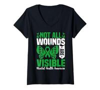 Mujer No todas las heridas son visibles conciencia sobre la salud mental Camiseta Cuello V