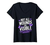 Mujer No todas las heridas son visibles conciencia sobre la violencia doméstica Camiseta Cuello V