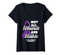 Mujer No Todas Las heridas Son visibles para la Conciencia de Apoyo de la Fibrosis quística Camiseta Cuello V