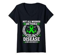 Mujer No Todas Las heridas Visible Concientización sobre la Enfermedad celíaca Sin Gluten Camiseta Cuello V