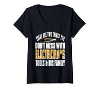 Mujer No Toques Las Herramientas Ni La Familia De Un Electricista Camiseta Cuello V