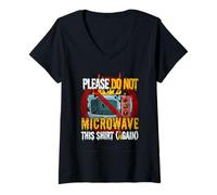 Mujer No vuelva a Usar microondas - Advertencia alimentaria - Humor absurdo Camiseta Cuello V