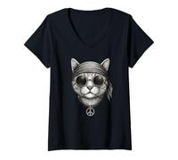 Mujer No War Gato Paz Signo Bandana Anti Guerra Gatito Gato Camiseta Cuello V