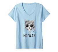 Mujer No War Gato Paz Signo Bandana Bandera Estados Unidos Anti Guerra Cat Camiseta Cuello V
